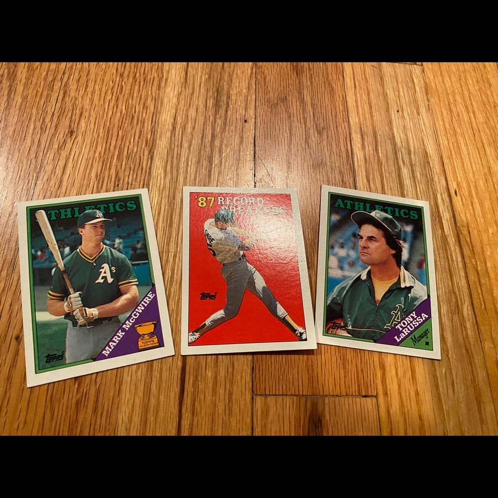 Mark McGwire and Tony LaRussa 1988 baseball cards.